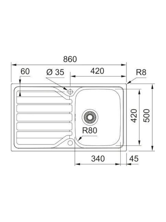 Franke Flash Ένθετος Νεροχύτης Inox Μ78xΠ50cm