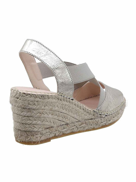 Women's Leather Platform Espadrilles Platinum