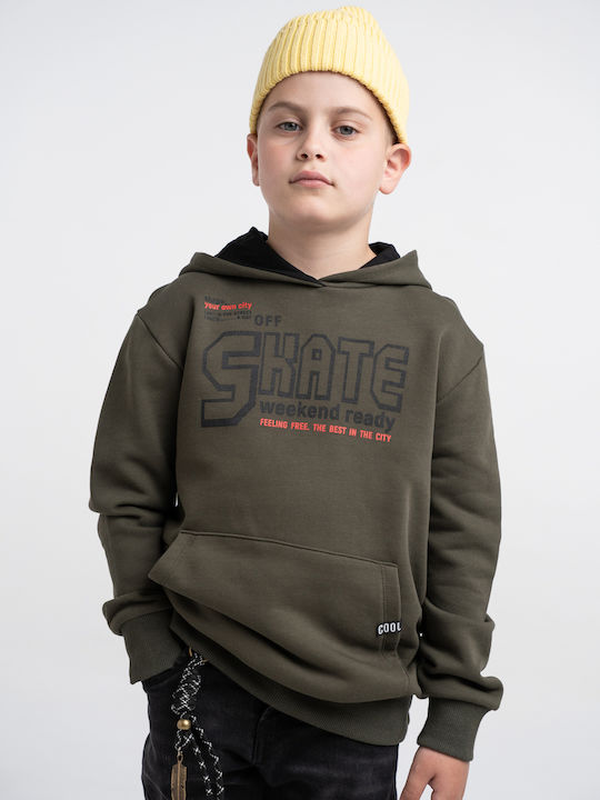 Kids Sweatshirt with Hood and Pockets Olive