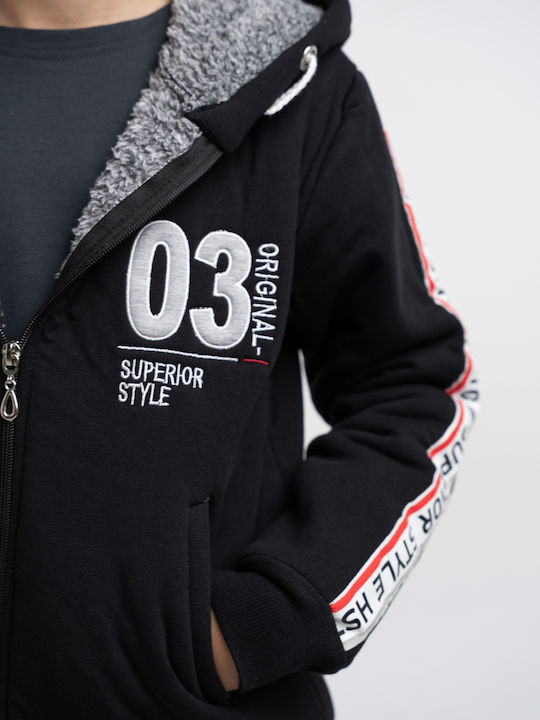 Kids Cardigan Cotton with Hood Black