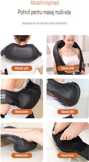 Instrument de masaj Shiatsu pentru gât, talie, spate, picioare & corp cu infraroșii Negru