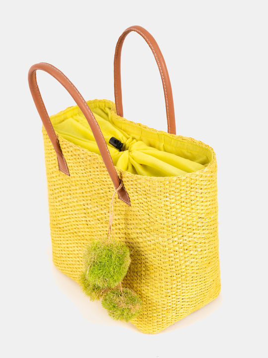 Χειροποίητη Τσάντα Tote Bag Sisal Κίτρινο Κίτρινο