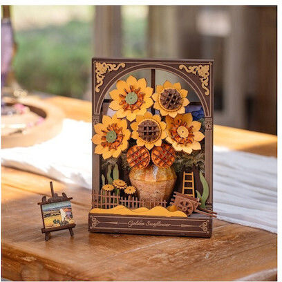 Rowood Παιχνίδι Κατασκευών Ξύλινo Robotime Golden Sunflower LED για Παιδιά 14+ Ετών