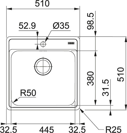 Franke Bell Bcx 610-51 Ένθετος Inox Μ51xΠ51cm Ασημί