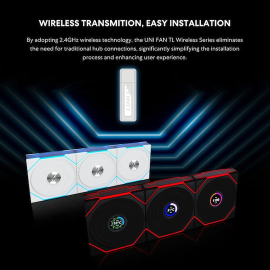 Lian Li UNI FAN TL Wireless LCD 140 Reverse Blade Case Fan (54.3cfm) with ARGB Lighting and 4-Pin PWM Connection