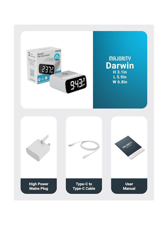 Majority Majority Digital Tischuhr mit LED, Wecker, Tischradio und Kabellosem Aufladen Schwarz