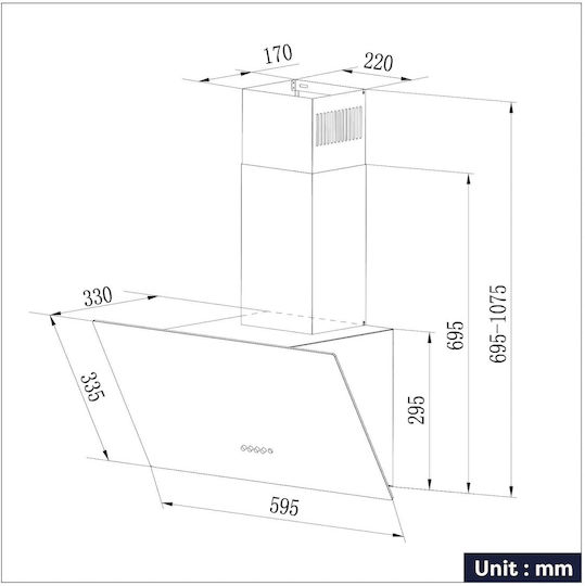 Ciarra Kamin-Dunstabzug Umluft 60cm Schwarz