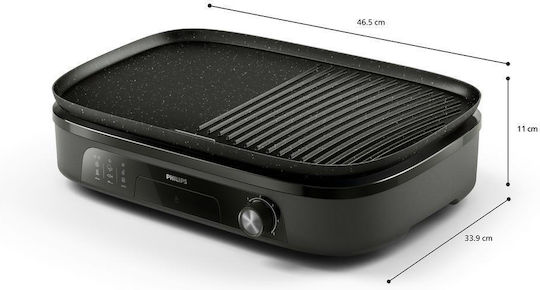 Philips Tabletop Electric Grill Smooth and Ribbed Plate 2400W 46.4cmx34cmcm