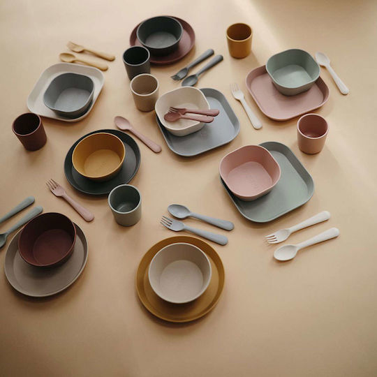 Mushie Детска Чиния за Хранене Dinnerware от Пластмаса Жълт 2бр 2305117