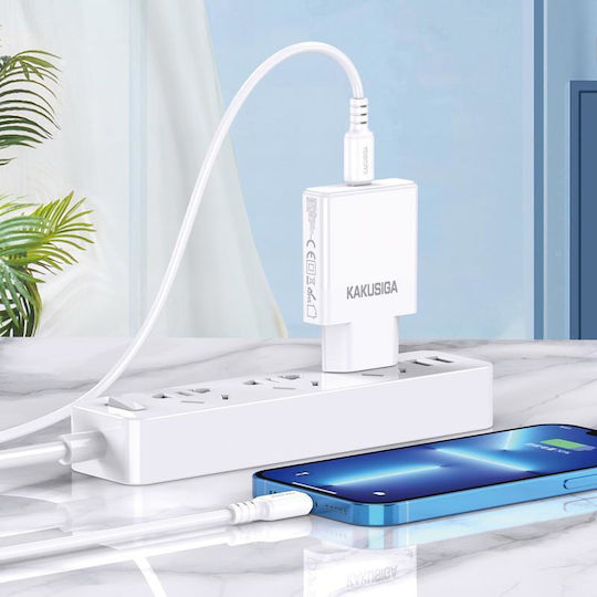 Kakusiga Φορτιστής με Θύρα USB-C και Καλώδιο USB-C - USB-C 25W Power Delivery Λευκός (KSC-1266)