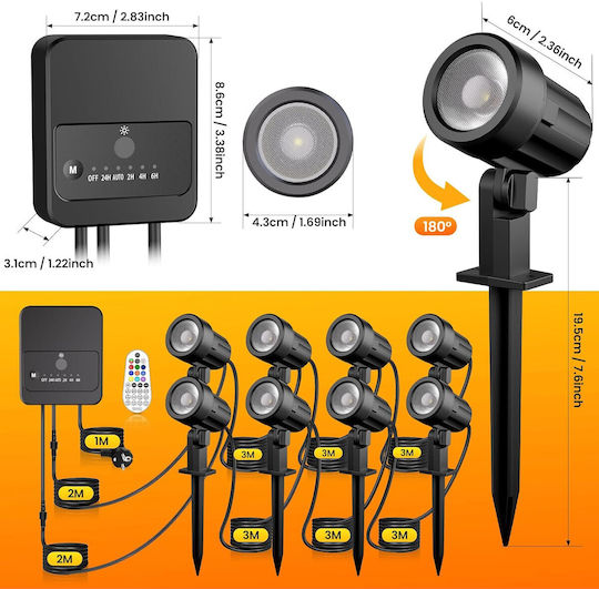Set 8 Lămpi Solare RGB cu Senzor de Mișcare și Telecomandă IP66