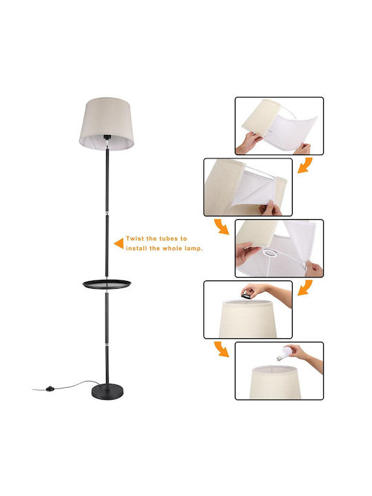 Bakaji Floor Lamp H174xW32cm. with Socket for Bulb E27 Black