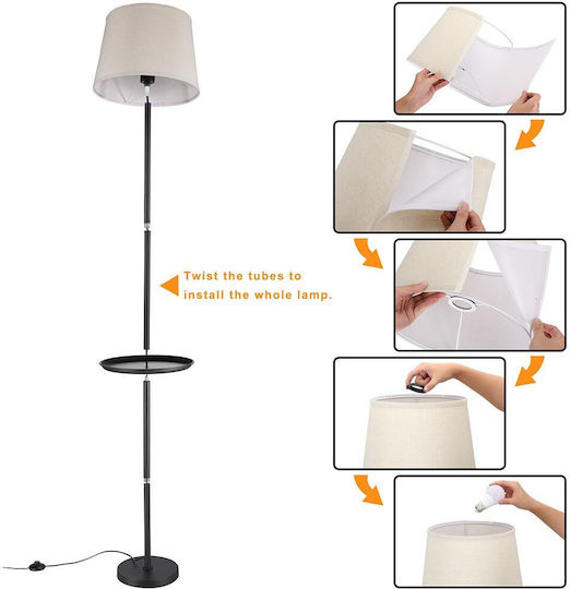 Bakaji Floor Lamp H174xW32cm. with Socket for Bulb E27 Black