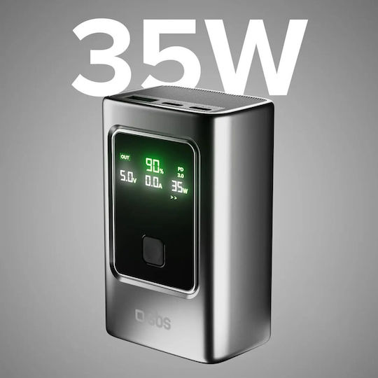 SBS Power Bank 10000mAh 35W with USB-A Port and 2 USB-C Ports Power Delivery Gray