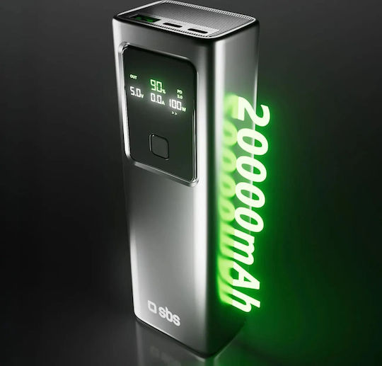 SBS Power Bank 20000mAh 100W με Θύρα USB-A και 2 Θύρες USB-C Power Delivery Γκρι