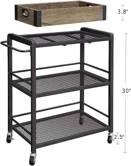 Bakaji Bakaji Metal Kitchen Trolley 3 Tiers Black 65x33x91cm