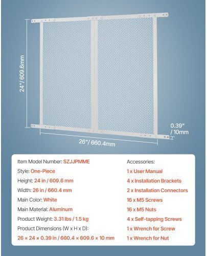 Vevor Διαχωριστικό Σκύλου σε Λευκό Χρώμα 66.04 x 60.96εκ.