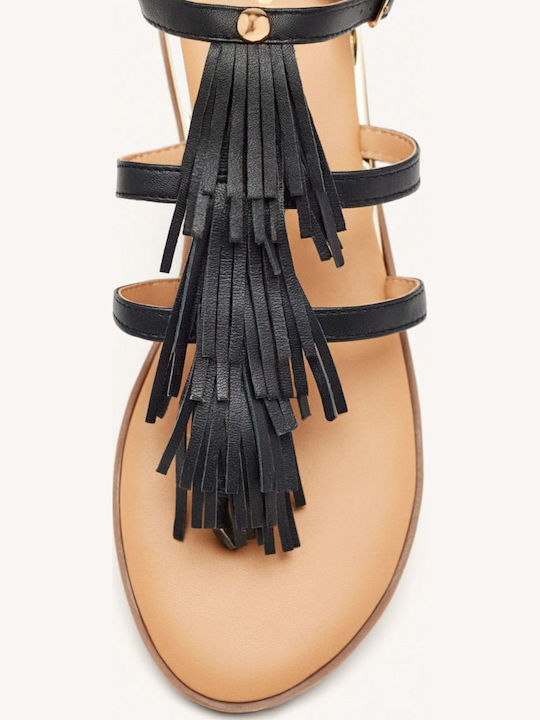 Leather Women's Flat Sandals Anatomic with Strap in Black Color