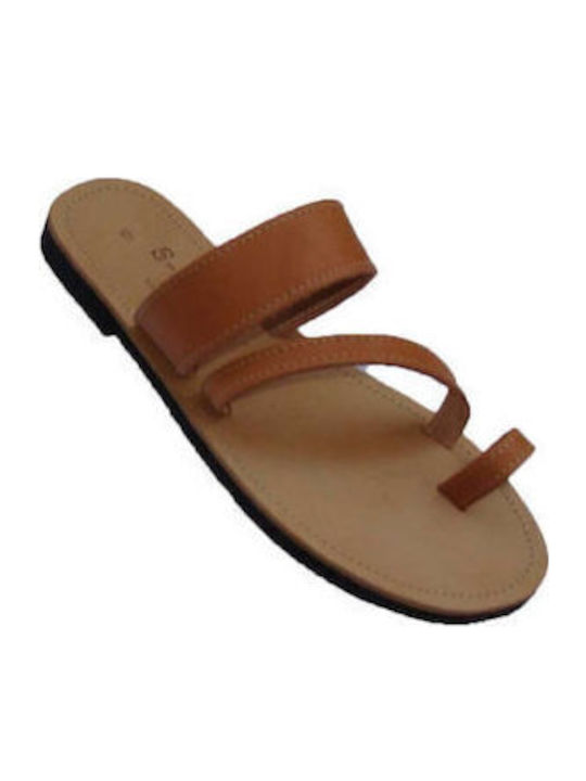 Leather Women's Flat Sandals in Beige Color