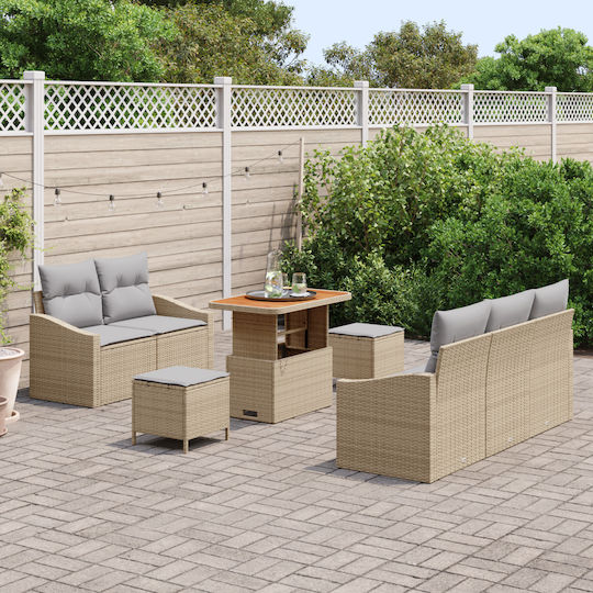 Outdoor Living Room Set 8 Pieces Beige with Pillows