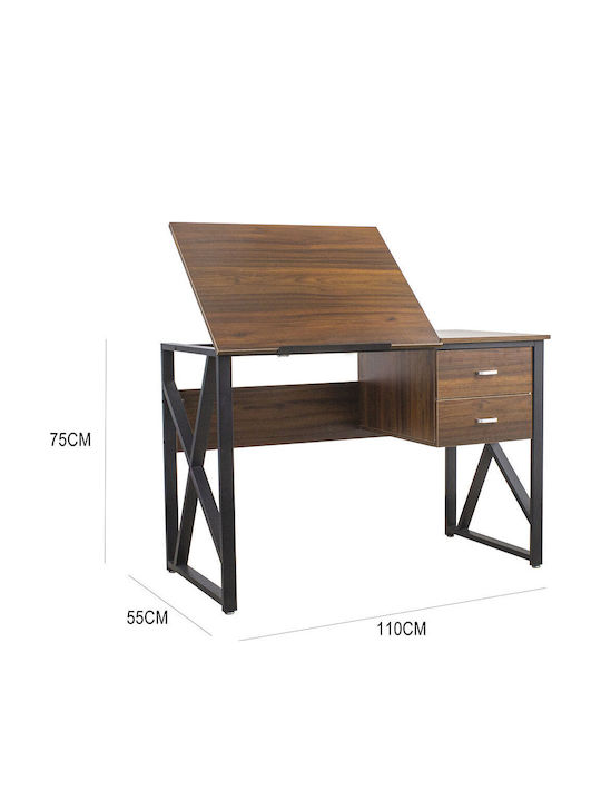 Computer Office Wooden Walnut with Metal Legs 110x55x75cm