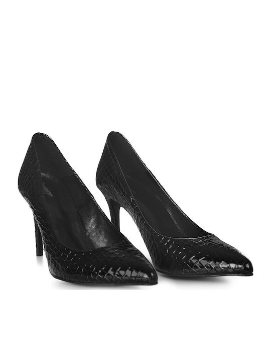 Synthetic Leather Black High Heels