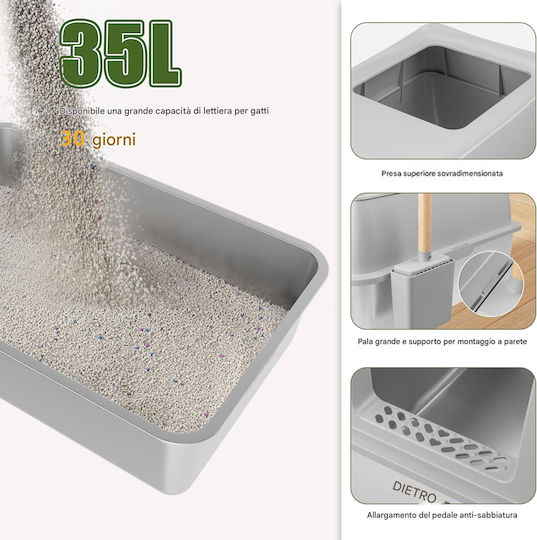 Bakaji Durable Satin Cat Litter Box 35l Door Scoop & Non-Slip Platform 59.5 X 39.5 X 15 cm 02842540