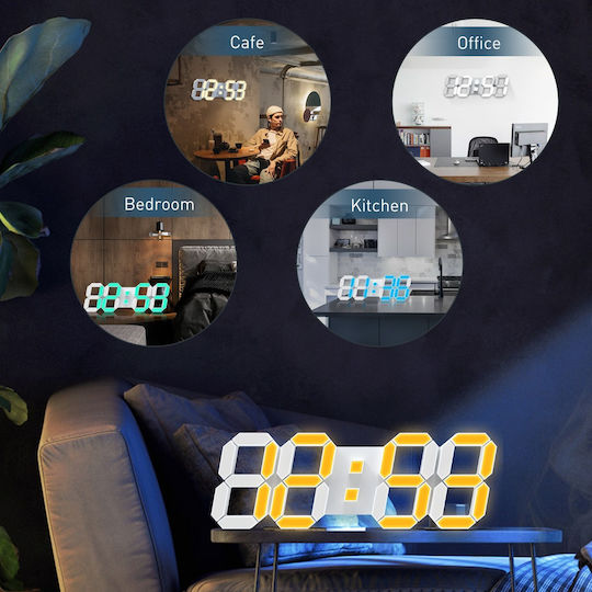 EDUP 3D Wanduhr Digital Kunststoff Weiß