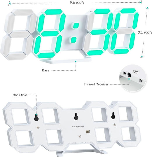 EDUP 3D Wanduhr Digital Kunststoff Weiß