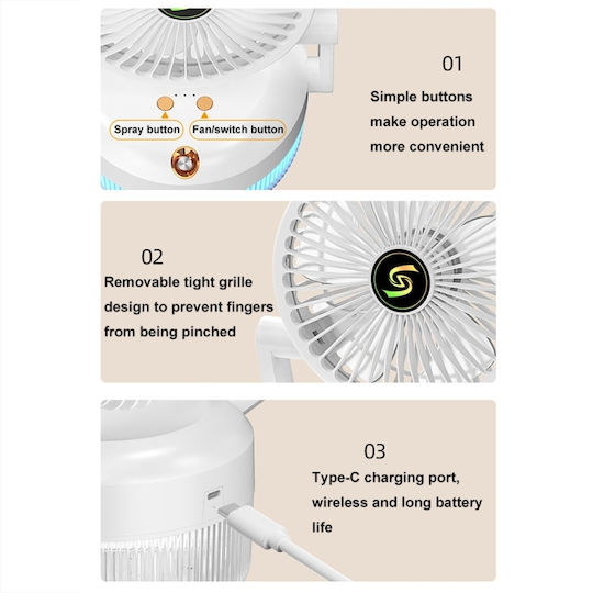 Folding Humidifying Fan USB Charging Night Light White