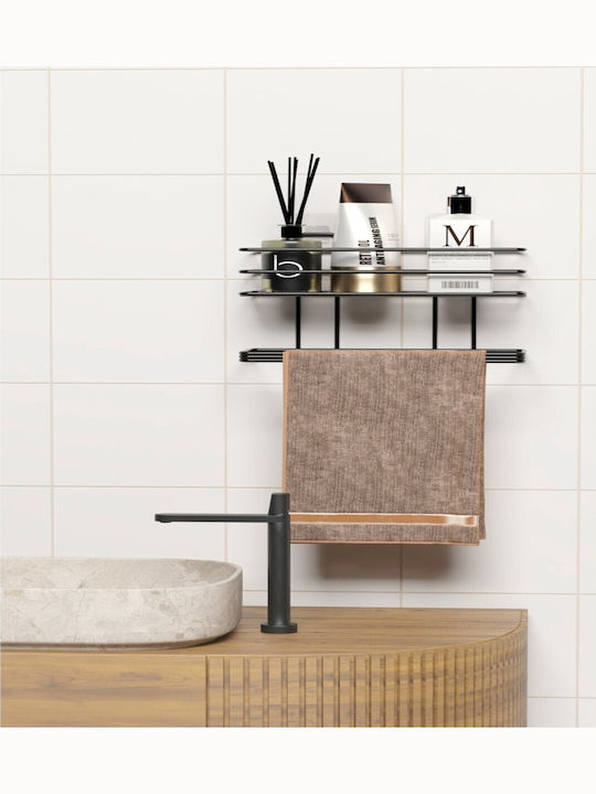 Femmit Bathroom Kitchen Shelf Wall Towel Holder Self-Adhesive or Screws Matte Black