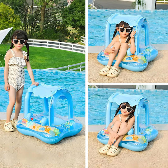 Swimtrainer Life Jacket with Length 58cm and Light Blue Sunshade Baby Inflatable