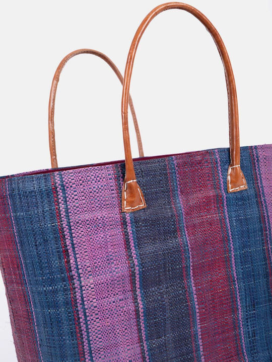 Χειροποίητη Τσάντα Raffia Ριγέ Μωβ Μωβ