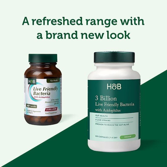 Holland & Barrett 3 Billion Live Friendly Bacteria Συμπλήρωμα με Προβιοτικά 60 κάψουλες