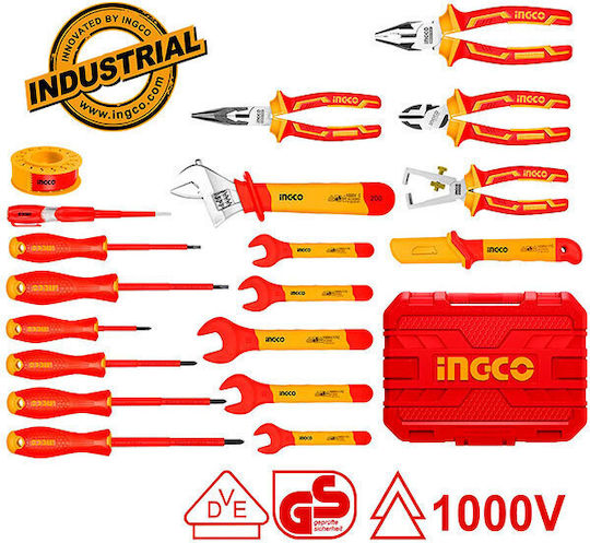 Ingco Valiza cu 19 Set de scule de electrician