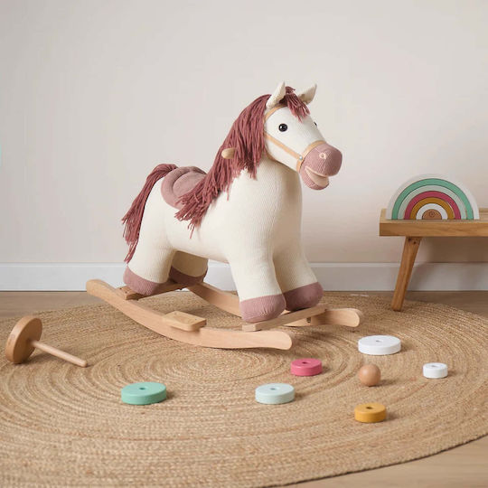Bieco Fabric Rocking Toy Horse for 12+ months with Max Load Capacity 26kg White