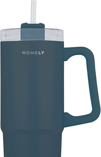 Homely Thermos Straw Tumbler 900ml Indigo Blue