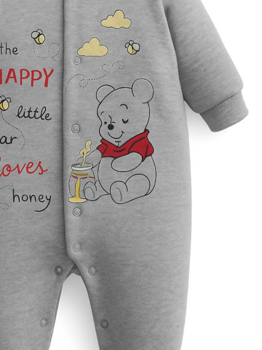 Beboulino Happy Little Bear Body pentru Bebeluși Mânecă lungă Catifea Gri