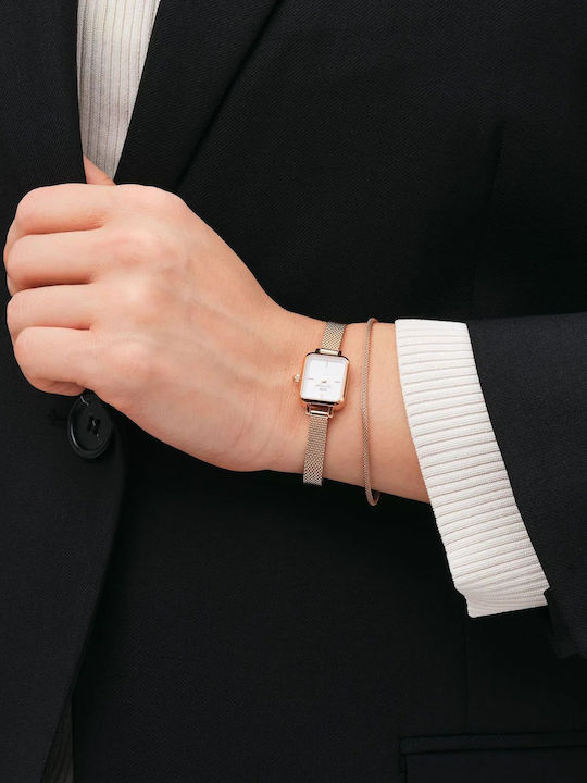 Daniel Wellington Quadro Γυναικείο Ρολόι 15mm Μπαταρίας με Ροζ Χρυσό Μεταλλικό Μπρασελέ