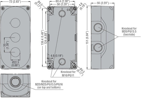 Empty Plastic 3-Position Wall-Mounted Push Button Panel Ip69k Gray Industrial Buttons Φ22