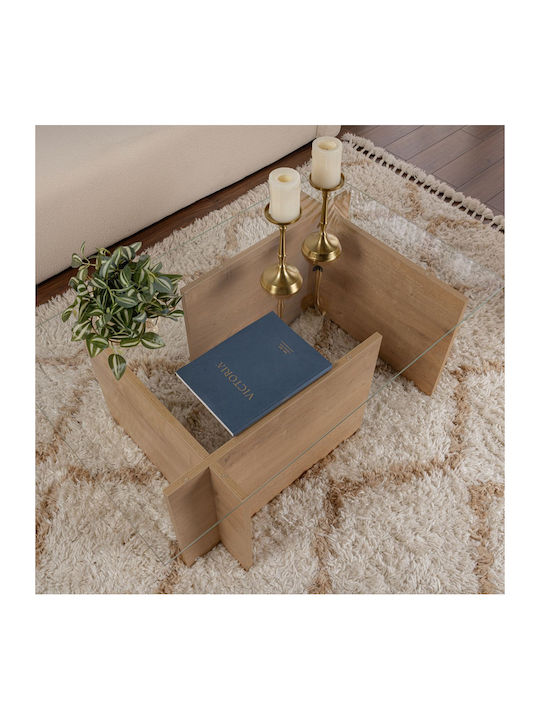 Rectangular Central Coffee Table Vetrino Glass Honey Oak W105xL65xH40cm