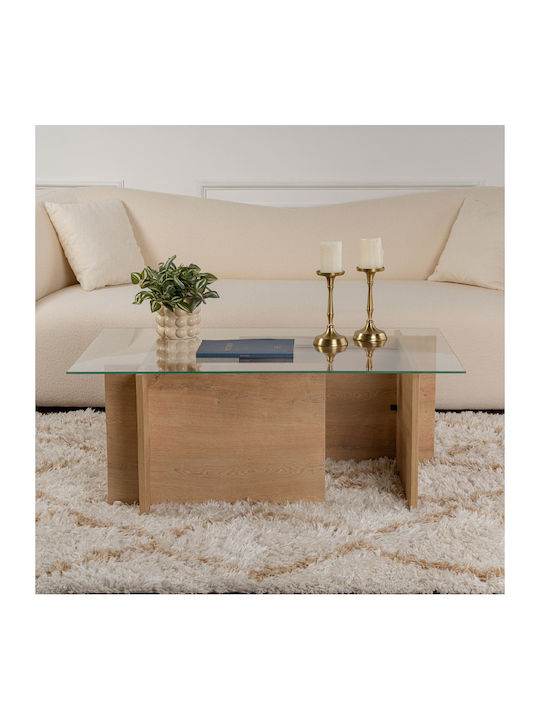 Rectangular Central Coffee Table Vetrino Glass Honey Oak W105xL65xH40cm