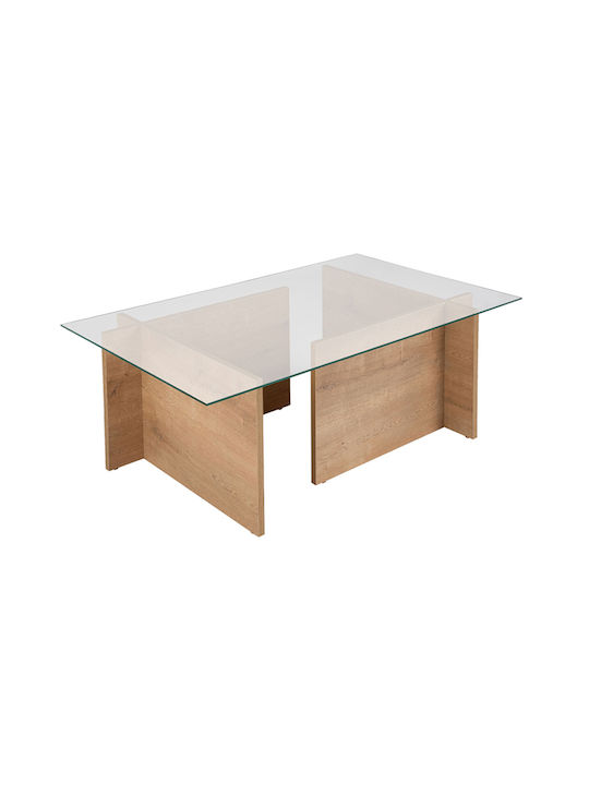 Rectangular Central Coffee Table Vetrino Glass Honey Oak W105xL65xH40cm