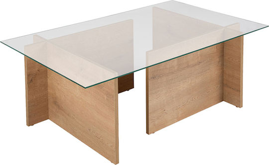 Rectangular Central Coffee Table Vetrino Glass Honey Oak W105xL65xH40cm