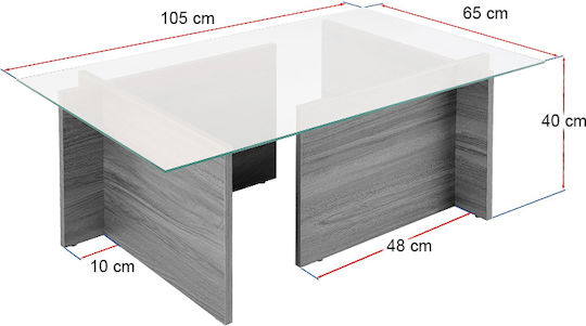 Rectangular Central Coffee Table Vetrino Glass Honey Oak W105xL65xH40cm