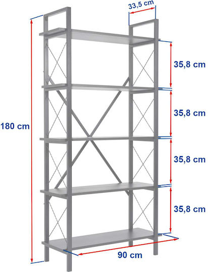 Bibliotecă Elysian Neagră 90x33.5x180cm