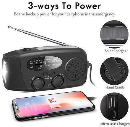 Crank Radio TX-238 Φορητό Ραδιόφωνο Ηλιακό Μαύρο