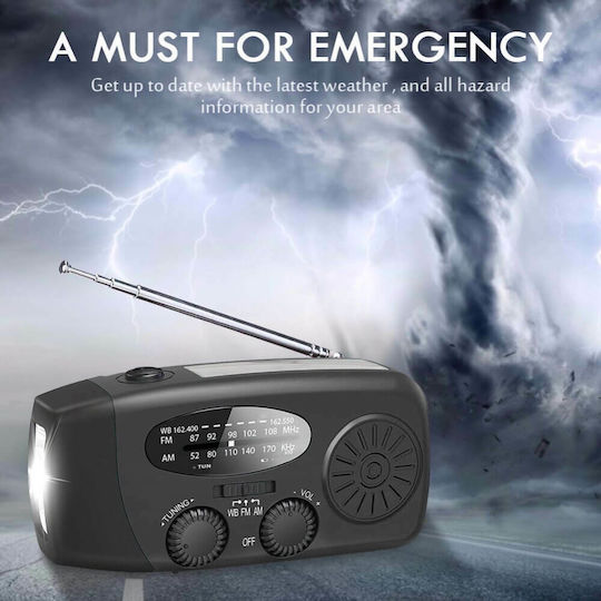 Crank Radio TX-238 Φορητό Ραδιόφωνο Ηλιακό Μαύρο