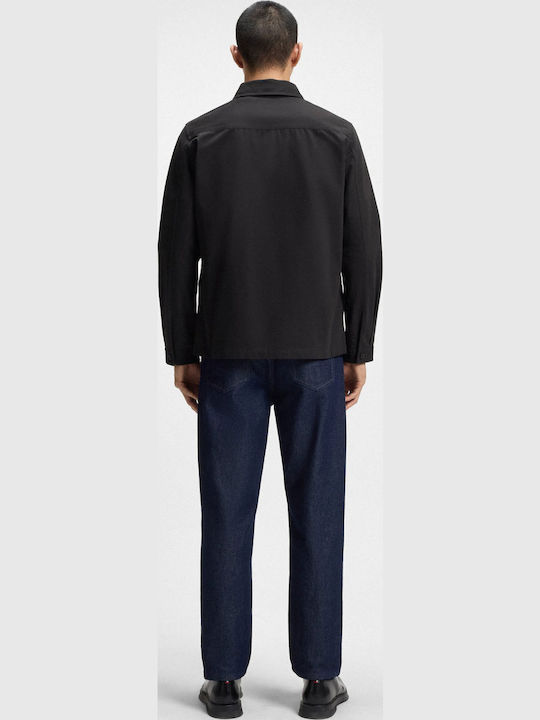 Epoldo Long Sleeve Cotton Overshirt in Oversized Line Black