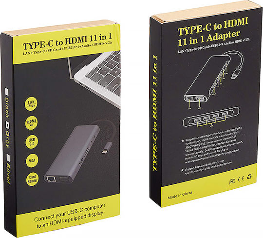 ATC USB-Hub 11 Anschlüsse USB 3.0 mit USB-A / Ethernet Grau